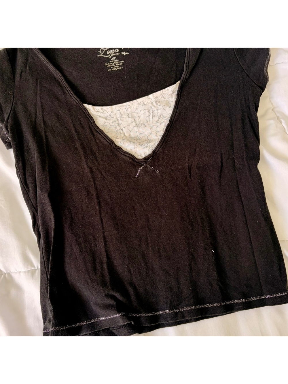lena's jeans y2k 2000s vintage coquette black & white short sleeve shirt medium